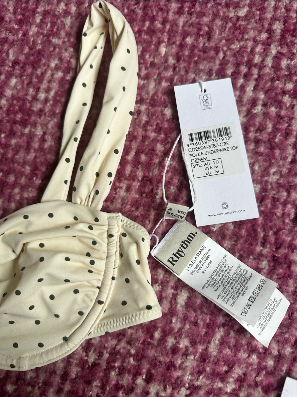 Rhythm cream w/ black polkadots bikini NWT - Picture 4 of 7